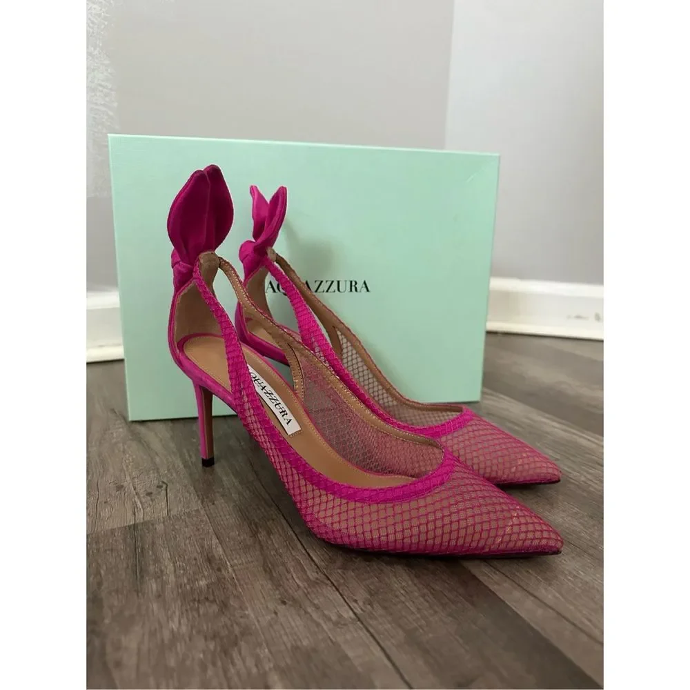 AQUAZZURA Bow Tie mesh and suede 105 pumps - Picture 5 of 12